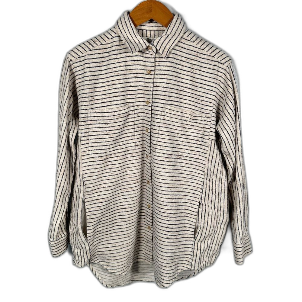 Madewell Stripe Flannel Button-Down Sunday Shirt Size Small Minimalist Winter - Picture 3 of 14